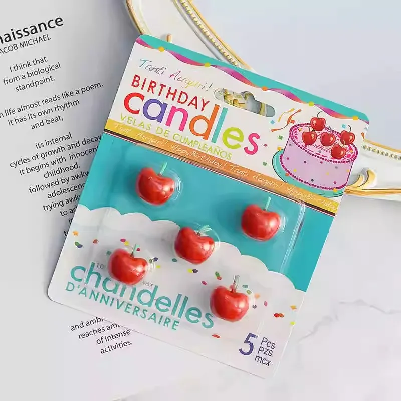

5pcs/lot Cherry Birthday Cake Candles Cherry Fruit Candle Pink Girl Cute Candle Creative Children's Cartoon Candle