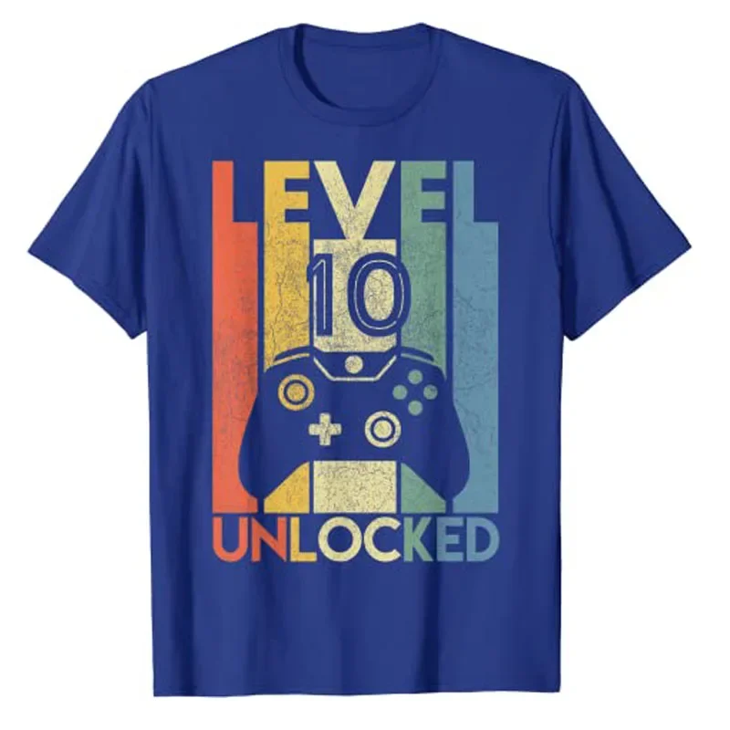 Level 10 Unlocked Shirt Funny Video Gamer 10th Birthday Gift T-Shirt Boys Fashion Awesome Graphic Tee Tops Sons B-day Presents