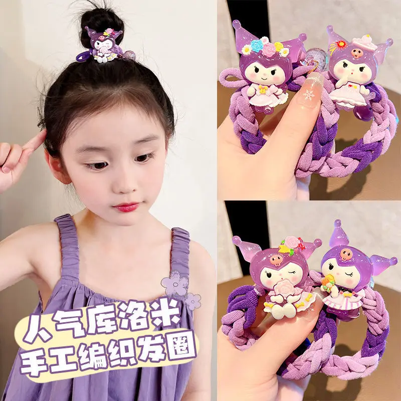 2024 New Sanrio 5pcs Kuromi Melody Braided Headband Cute Girl Rubber Band Girl Cute Cartoon Headwear Birthday Gift