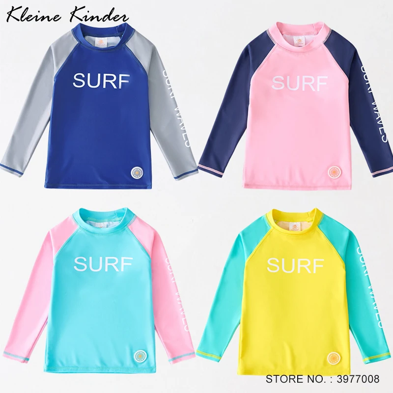 Maiô de manga comprida para meninos e meninas, natação Rashguard, UPF50, proteção UV, banho de crianças, praia Swimwear, surf Swim T Shirt