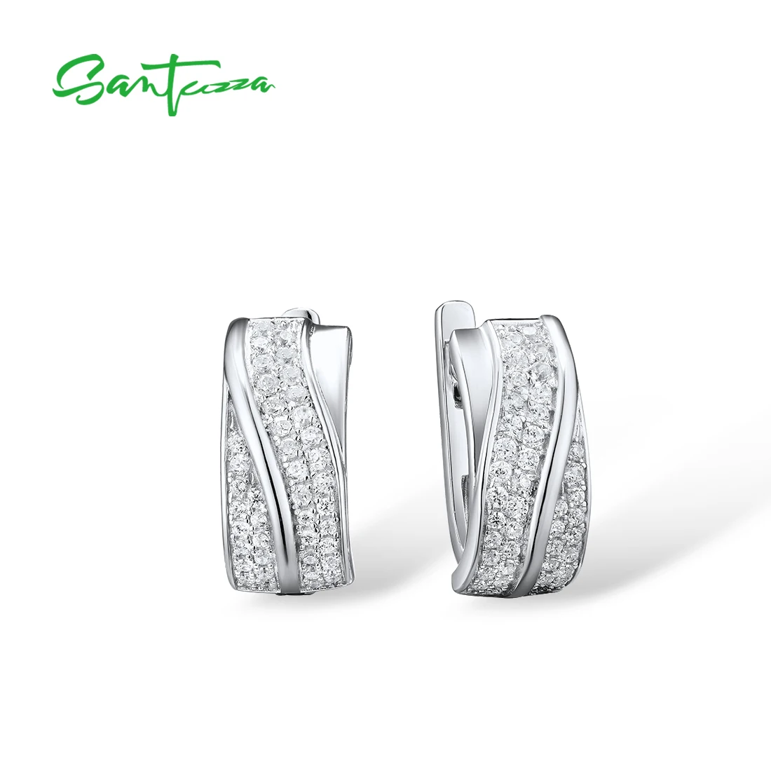 SANTUZZA Silver Earrings For Women 925 Sterling Silver Stud Earrings Blue Nano Cubic Zirconia brincos Elegant Fashion Jewelry