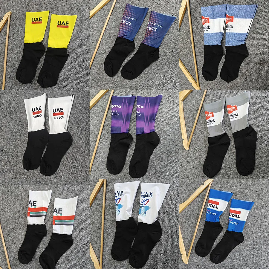 

2025 Pro Team Areo Anti-slip Cycling Socks Laser Cut Bike Socks Bicycle Sports Breathable Socks for Men and Women