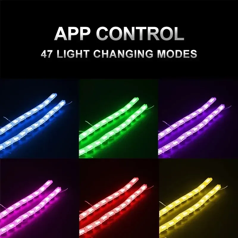 2pcs RGB Car LED Daytime Running Lights Strip Waterproof Colorful With Flowing Yellow Decorative Headlight Turn Signal Light 12V