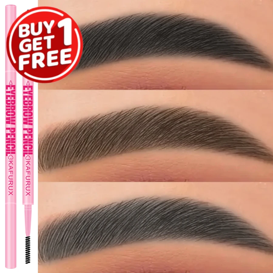 6 สี Ultra-Fine Double Headed ดินสอเขียนคิ้วกันน้ําและยาวนานสีน้ําตาล Non-smudged Eye Brow ปากกาพร้อมแปรงเครื่องสําอาง