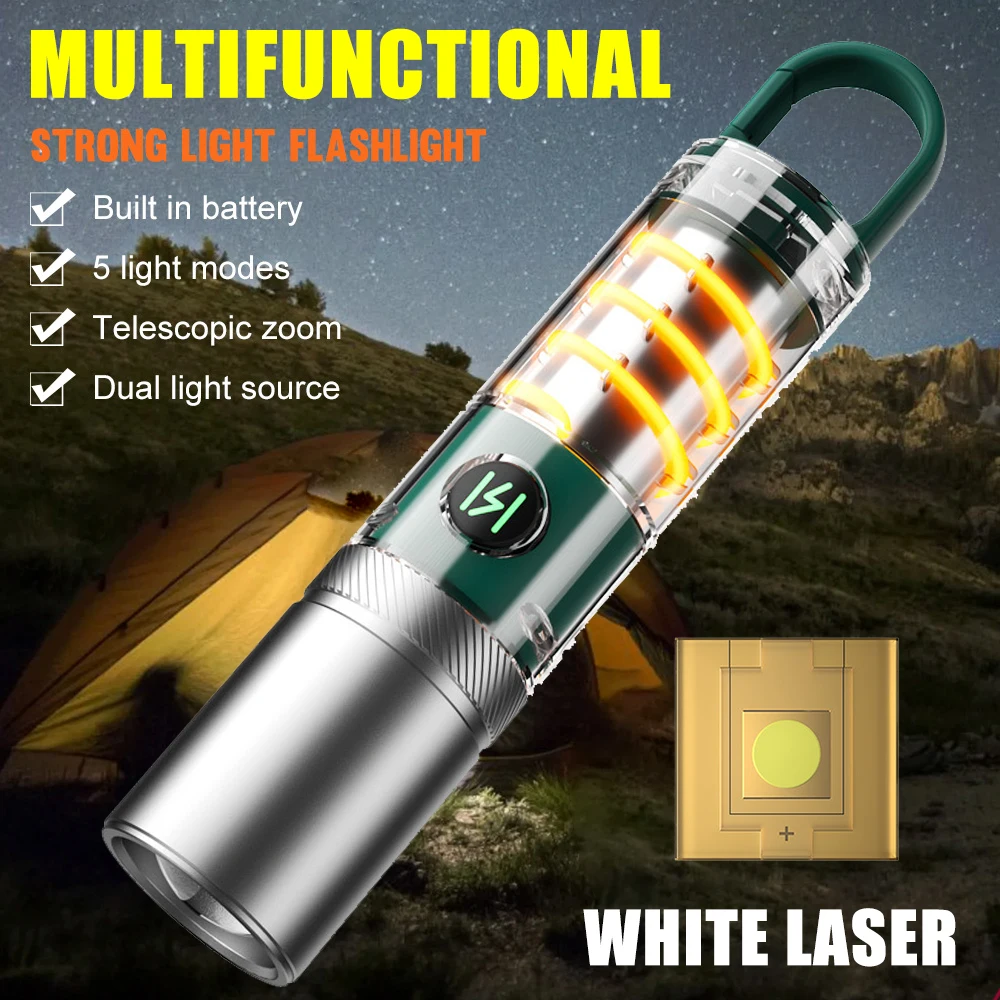 Powerful LED Flashlight USB Rechargeable Portable Camping Lantern with Built-in Battery 5 Mode Lighting Outdoor Emergency Torch