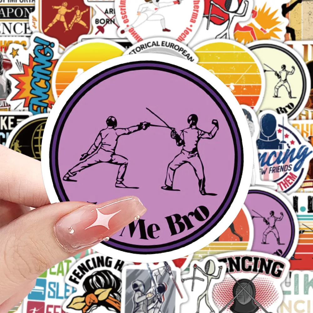 

10/60PCS Fencing Cartoon Stickers Sports Graffiti Funny Contest DIY Decoration Luggage Laptop Guitar Car Bike Skateboard Toys