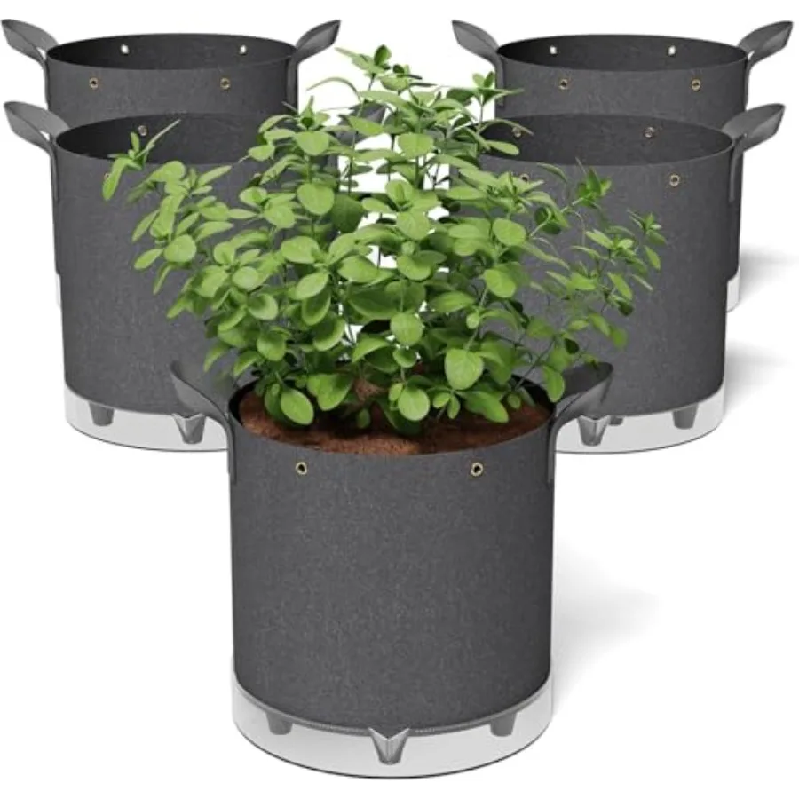 

Самополивающиеся мешки для выращивания растений, 5 штук, 10 галлонов, 420 г, из плотного нетканого материала, с усиленными ручками и многофункциональными кольцами для лофитропных растений