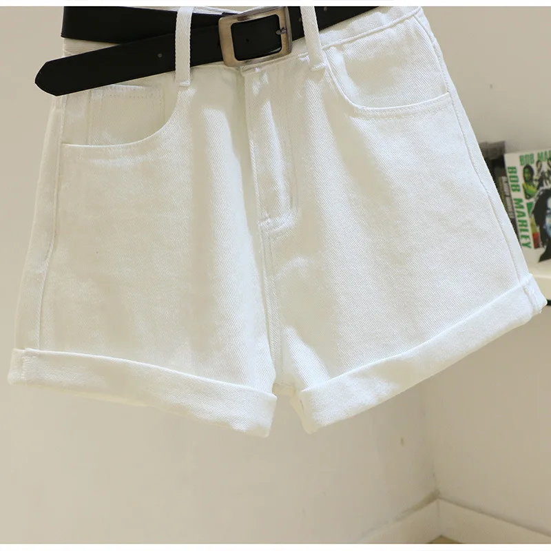 

White denim shorts for women in summer2021New model of the year, high-waisted, slimming, loose-fitting with rolled edgesaWide-le