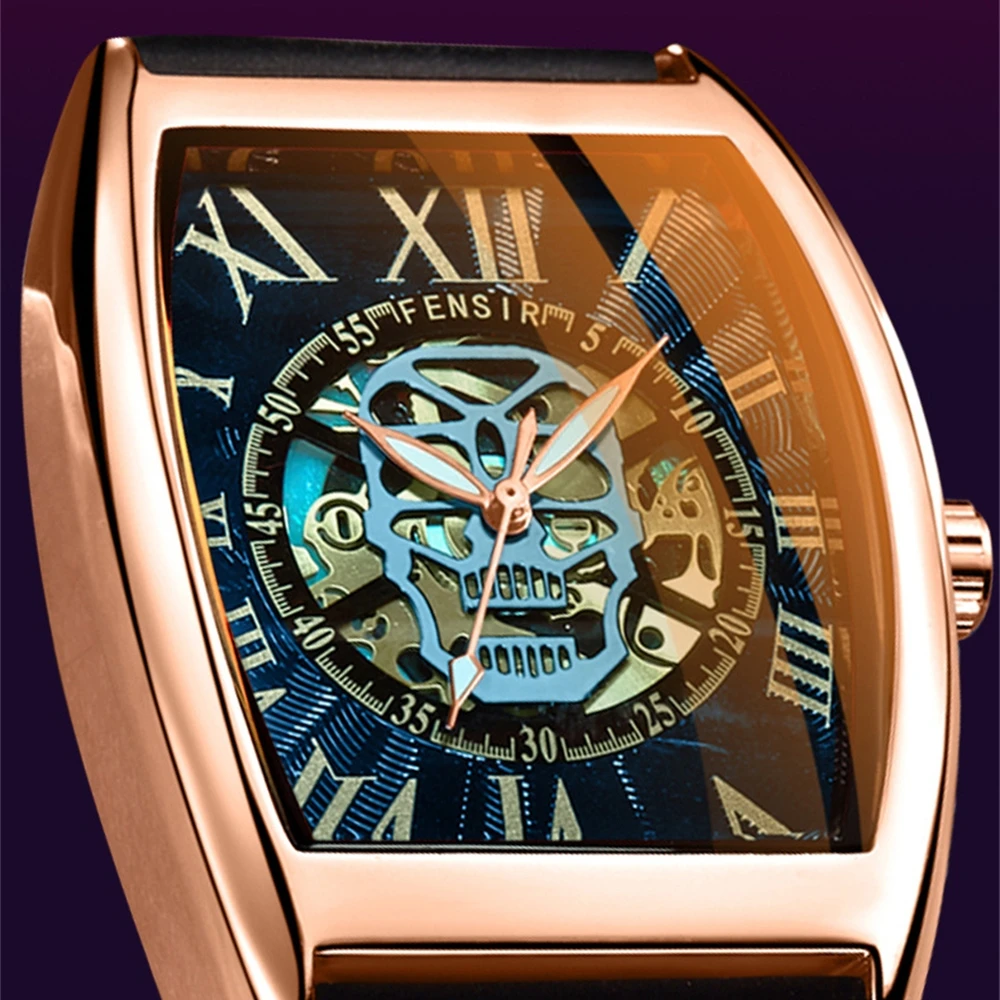 

Мужские роскошные часы Crazy Wine Barrel с циферблатом, красная подсветка, спортивные кожаные кварцевые часы в стиле панк со скелетом для мужчин, наручные часы