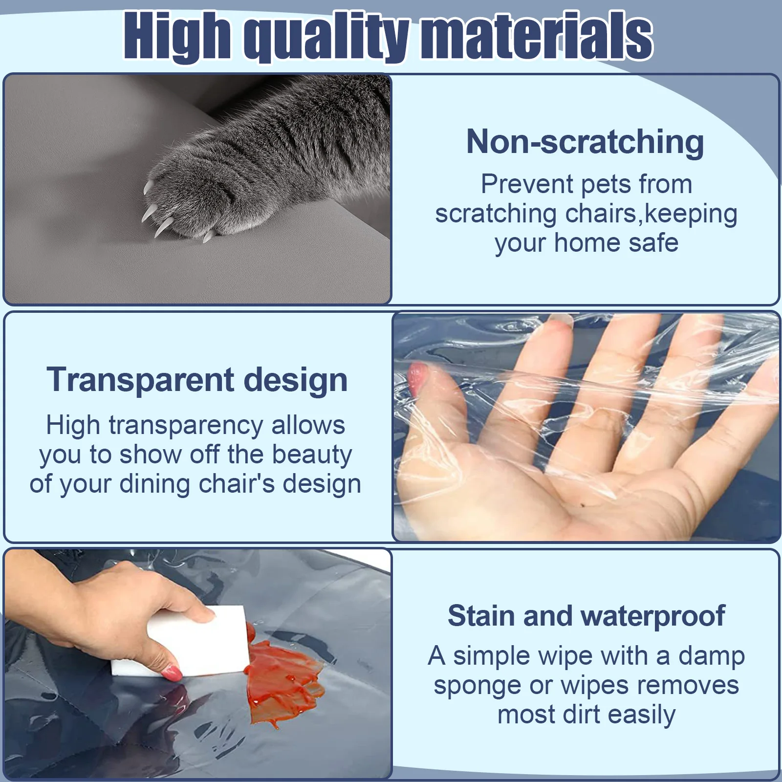 2Pcs Clear Dining Chair Cover Waterproof PVC Seat Chair Protector Short/Long Single Seat Dust Cover for Home Kitchen Bedroom