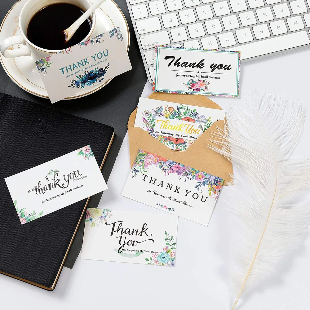 10-50pcs Flower Thank You Cards For Supporting My Small Business Order Shopping Purchase Thanks Greeting Card Gift Decoration