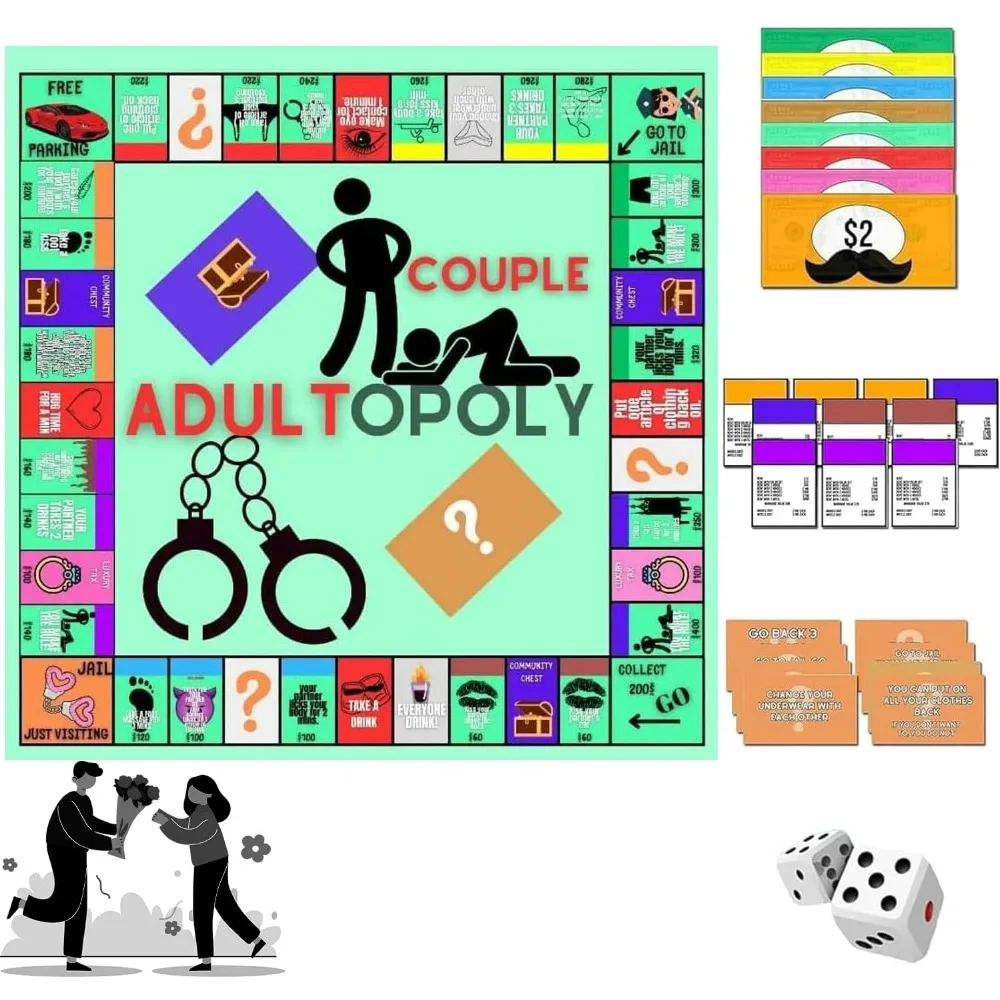 Adultopoly Board Game, Couple Adult Opoly Board Game, Couple Board Games for Adults, Card Game, Bedroom Games for Couples