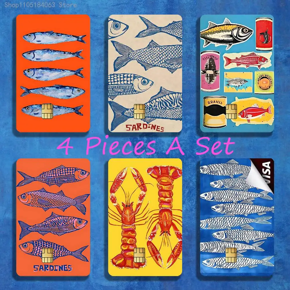 الملونة السردين جراد البحر الأسماك الجلد HD ملصقات بطاقة الألعاب صائق مقاومة للخدش لبطاقة الخصم الائتمان رقاقة صغيرة كبيرة