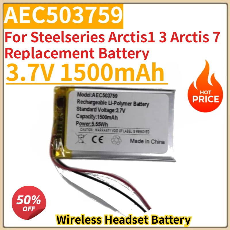New 3.7V 1500mAh Wireless Headset Battery AEC503759 for Steelseries Arctis1 3 Arctis 7 Replacement Battery