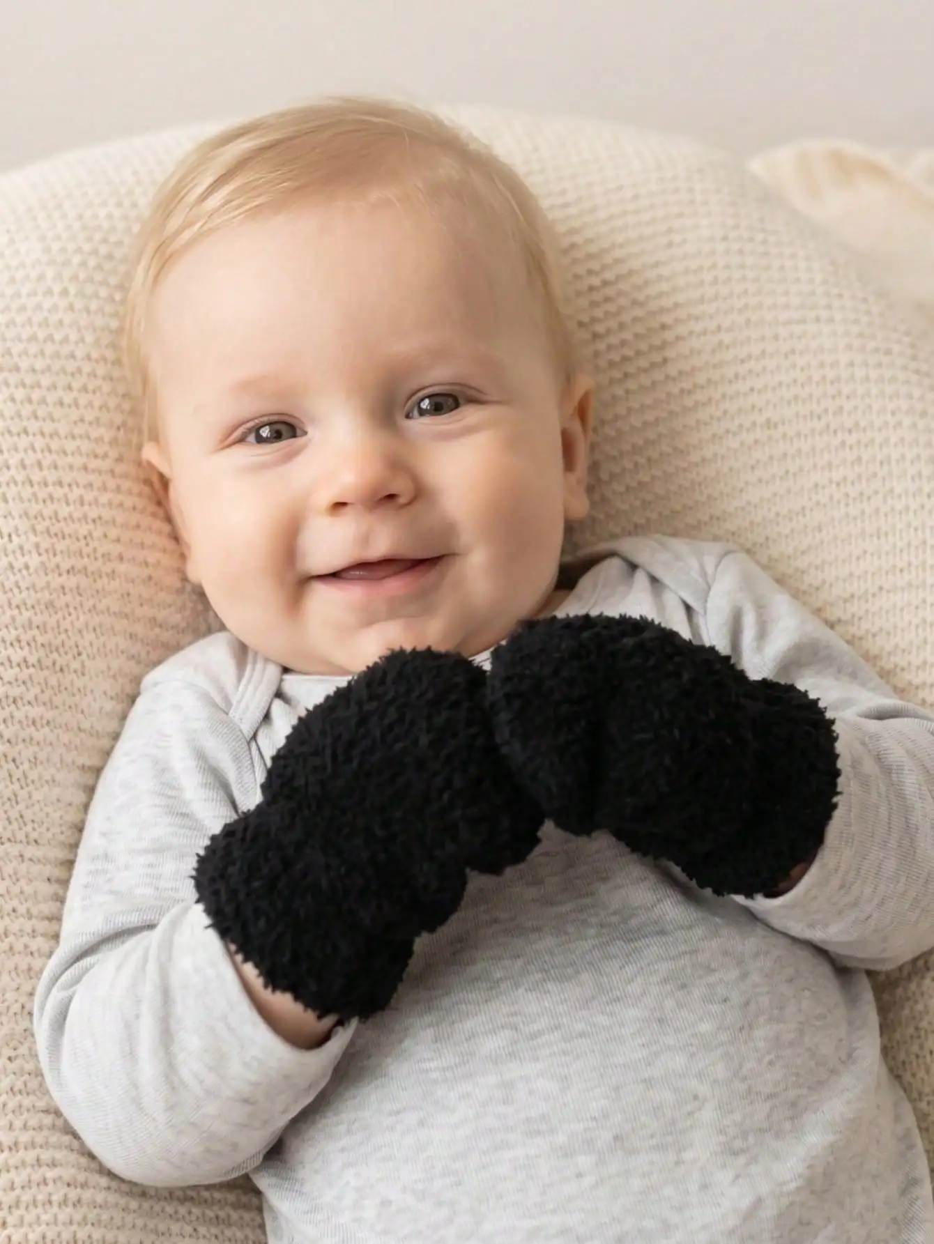 3Pair 0-12M Toddler Boys Half‑Velour Mittens, Plush Knit Fully Enclosed Mittens, Candy‑Colored Infant Hand Covers for Seasonal