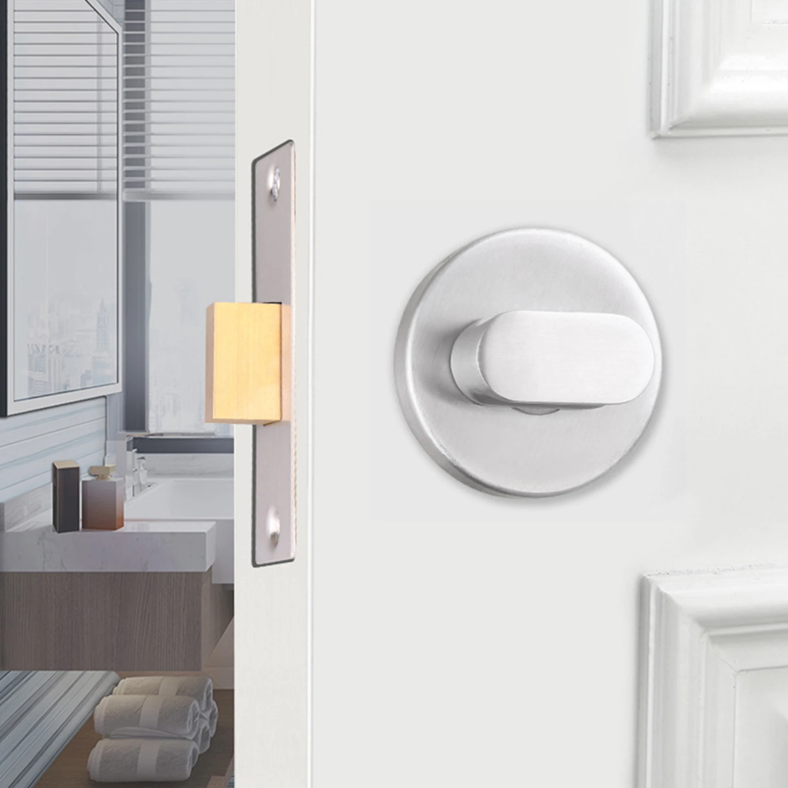 浴室インジケーターボルトプライバシー-wc-トイレドアロックサテンステンレス鋼凹型不可視カップドアハンドルプライバシードアロック