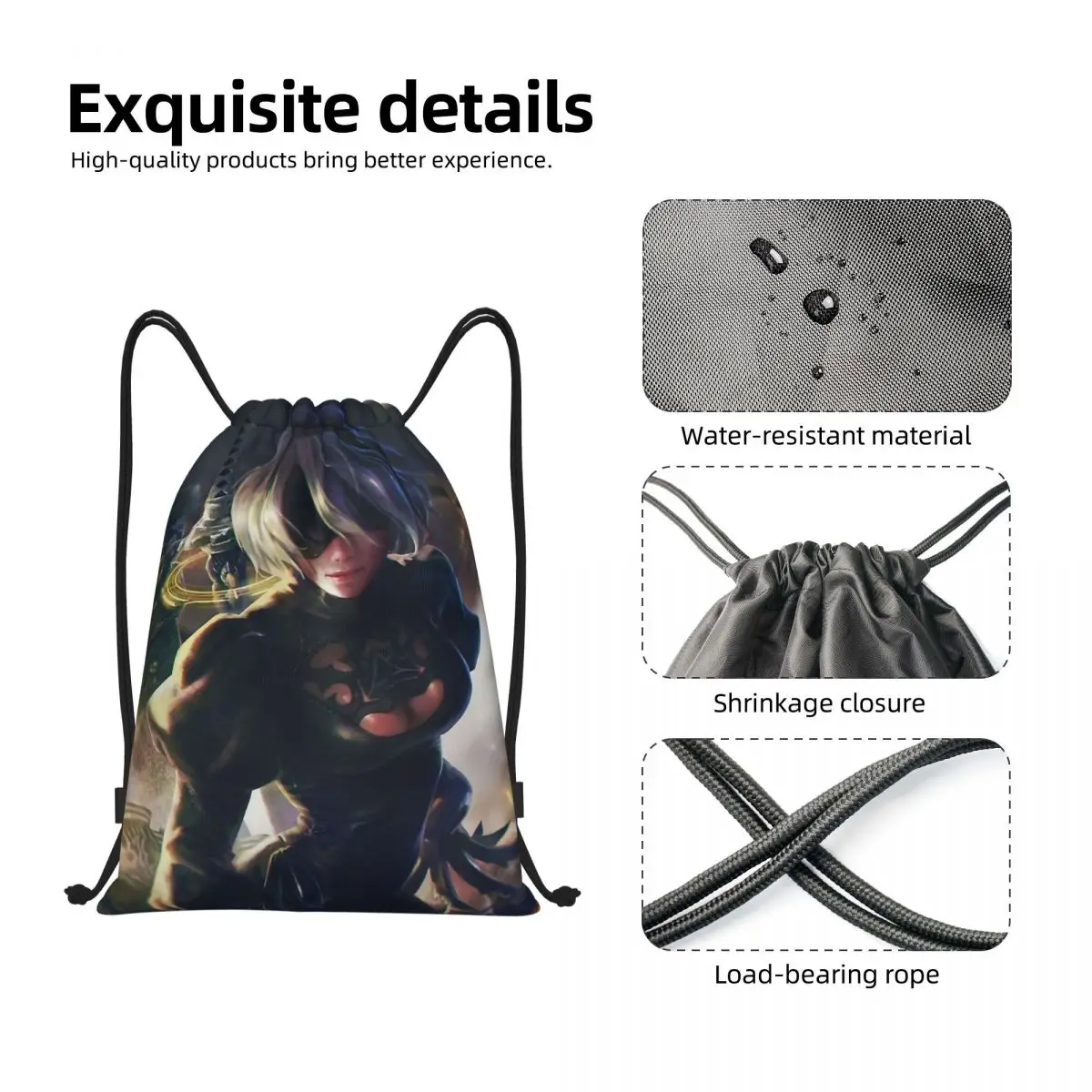 Custom Anime Cartoon Game Nier Automata Drawstring Bags Women Men Lightweight Sexy Girl Yorha Sports Gym Storage Backpack