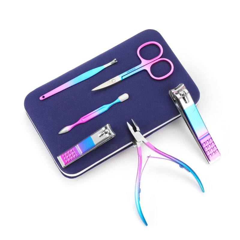 Gradient Color Nail Clippers Manicure And Pedicure Tool Set - Includes Cuticle Nippers And Cutter Kit - Portable Groom