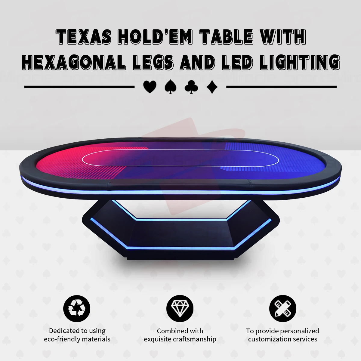 Professional Luxury Modern LED Texas Hold'em Table-Integrated Light Casino Gambling Poker Table Tournament-Size Felt