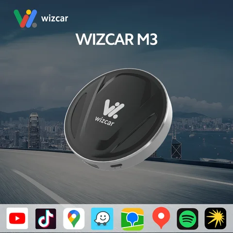 WIZCAR M3 멀티미디어 YouTube TikTok google maps waze spotify 다국어 다양한 앱 원래 차량 화면용 고해상도 지원, Apple CarPlay, Android Auto 및 SIM 카드