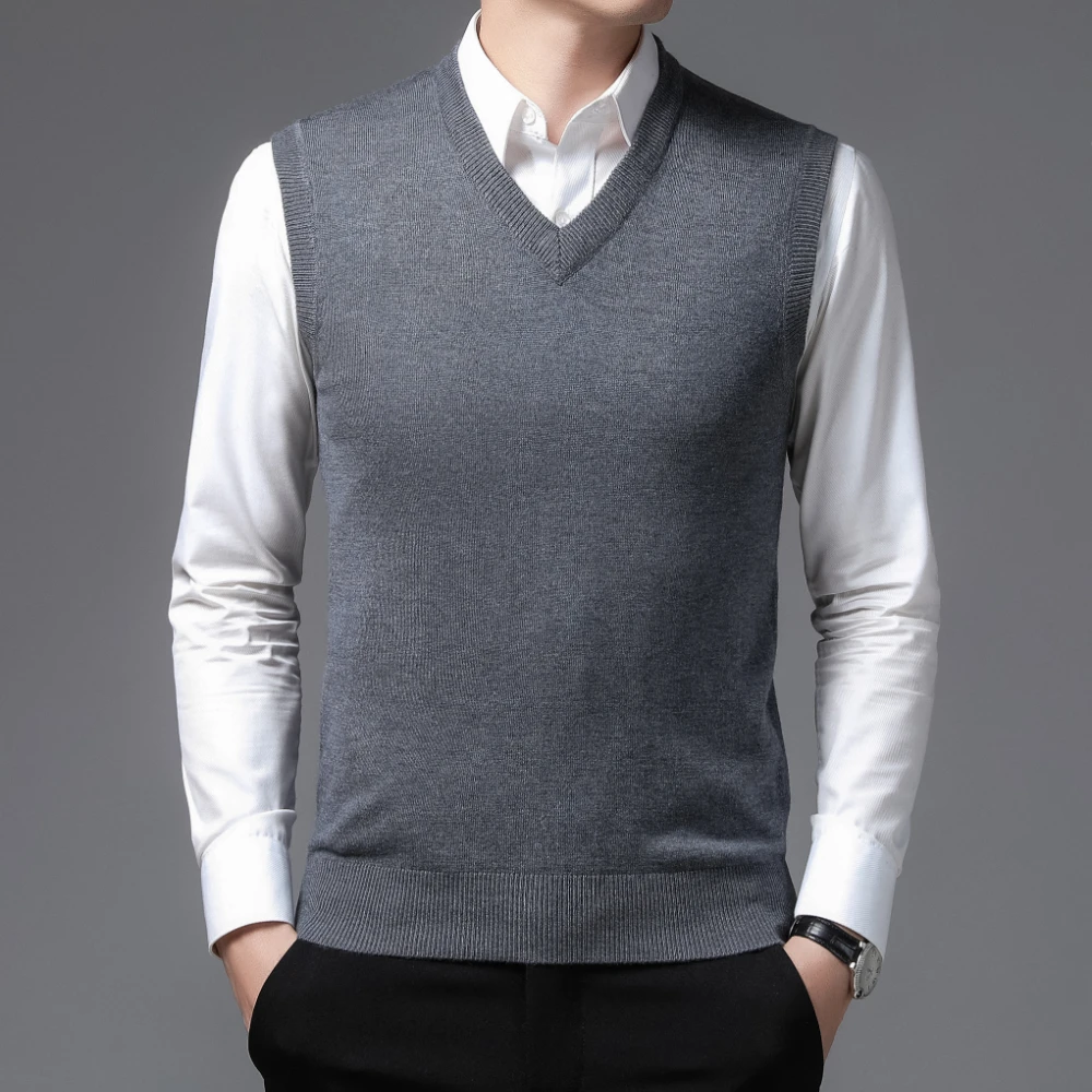 COODRONY Brand Mens Knitted Wool Vests Classic Pure Color Sleeveless Sweater Vest A&W Warm V-neck Business Casual Menswear 5094