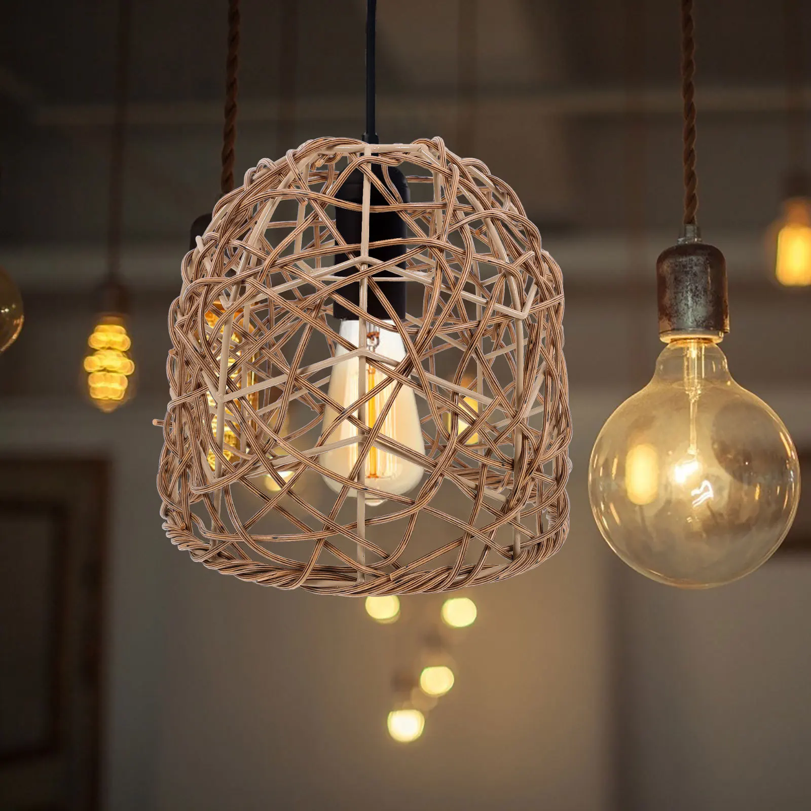 

Woven Rattan Lamp Shade Yellow Replacement Pendant Light Shade For Ceiling Fan Chandelier Hanging Lamp Wicker Basket