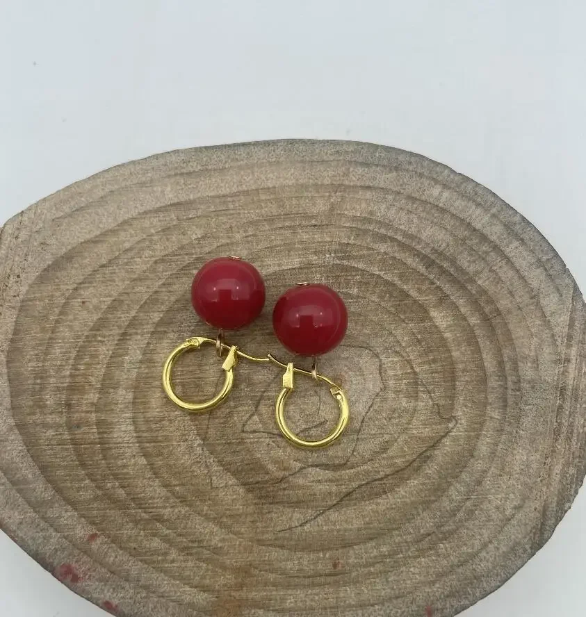 

12mm Tahitian Coral Red South Sea Shell Pearl Earring