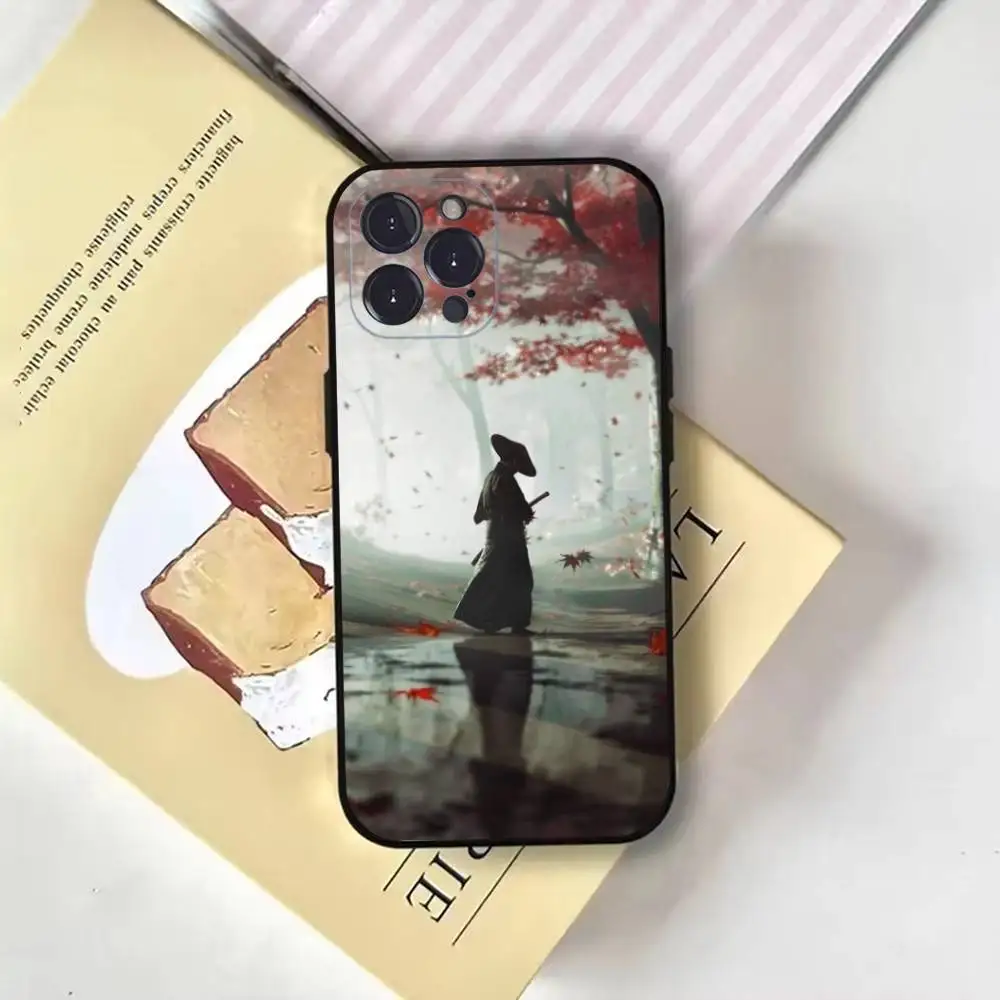 Japanse Bushido Samurai telefoonhoesje voor iPhone17,16,15,14,13,12,11 Plus, Pro Max, zachte zwarte hoes