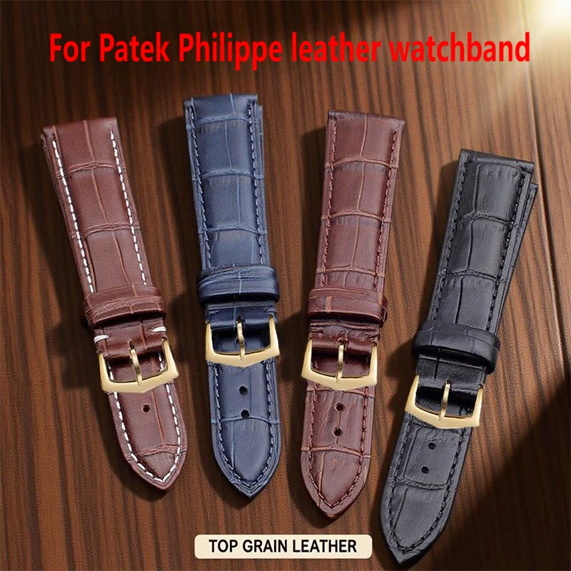 حزام ساعة من جلد البقر لساعة باتيك فيليب أسود بني 18 مللي متر 19 مللي متر 20 مللي متر حزام ساعة جلدي فضي وردي ذهبي دبوس مشبك إكسسوارات