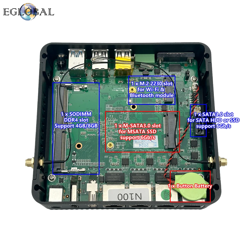 EGLOBAL-Mini PC Industrial sin ventilador, enrutador Intel Firewall N100, 4x2,5G, i226, i225, LAN, NVMe, HDMI, OPNsense