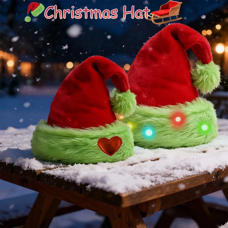 

LED Luminous Christmas Hats Plush Thickened Christmas Party Decorations Hat for Woman and Man New Year Gifts Gorros Navideños