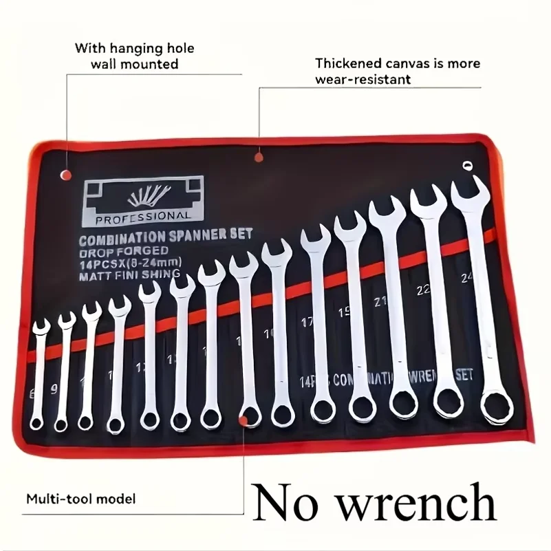 14-Pocket Tool Organizer Roll. Durable Wrench Storage Bag with Portable Handle. Perfect for Garage & Workshop Organization.