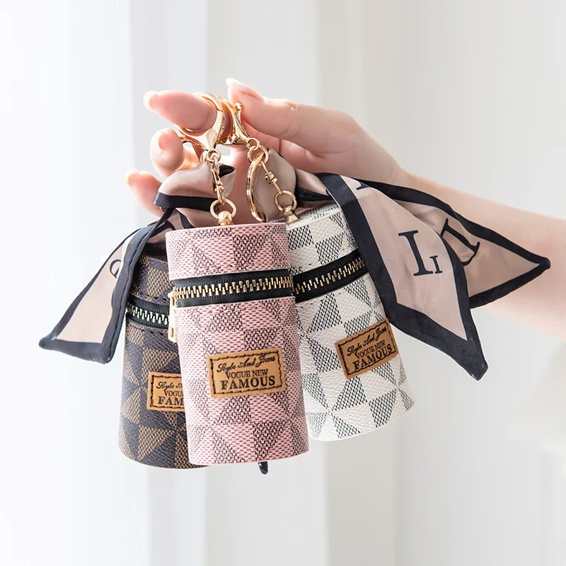 Leather Luxury Jewelry Bucket Lipstick Bag Keychain Wallet Exquisite Personality Storage Bag Pendant Accessories Key Ring Gift