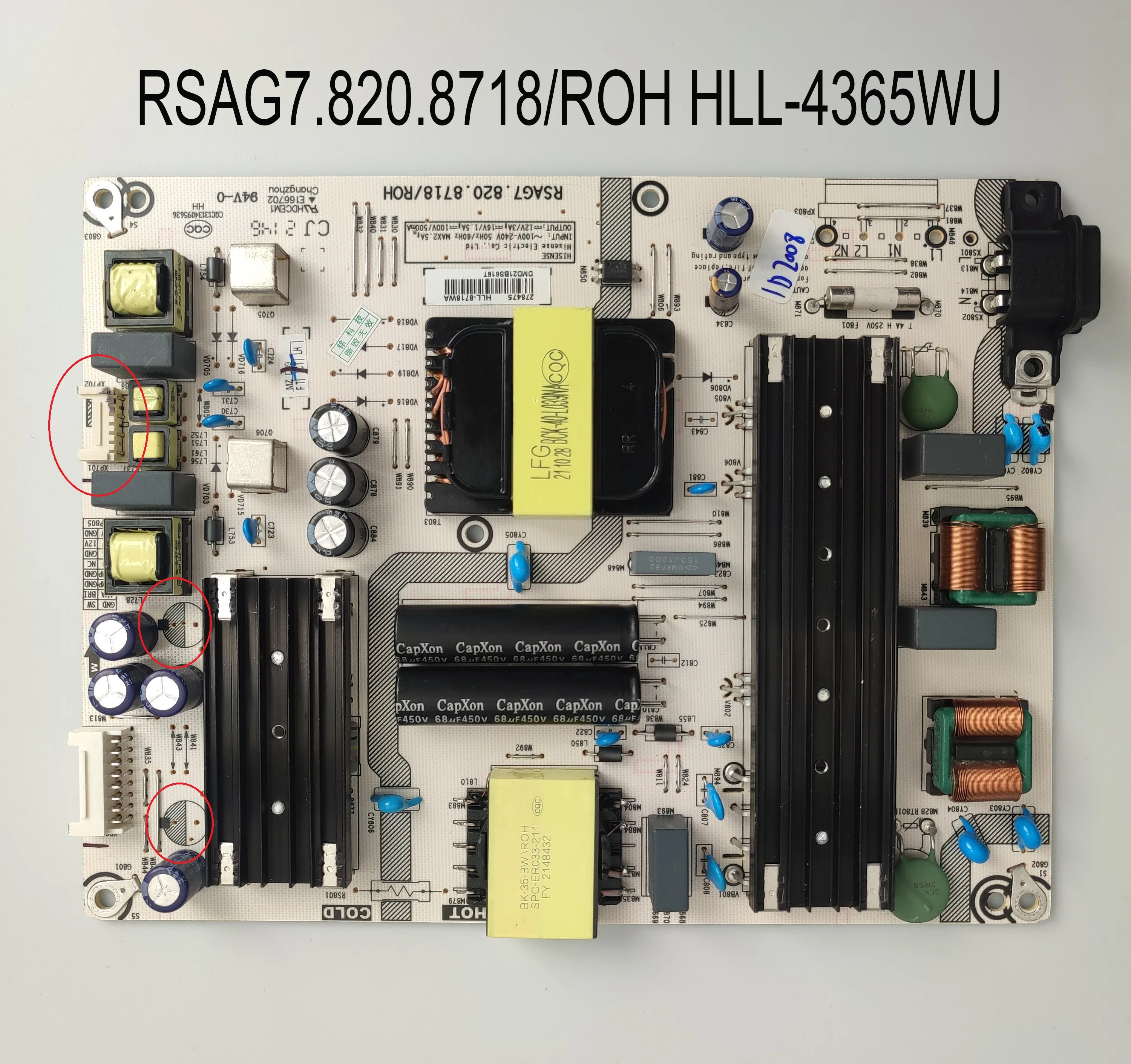 RSAG7.820.8718/Roh แผงจ่ายไฟของแท้ HLL-4365WU ได้รับการทดสอบการทำงานอย่างถูกต้องเหมาะสำหรับจอแอลซีดีทีวี65R6E3 65R6E4