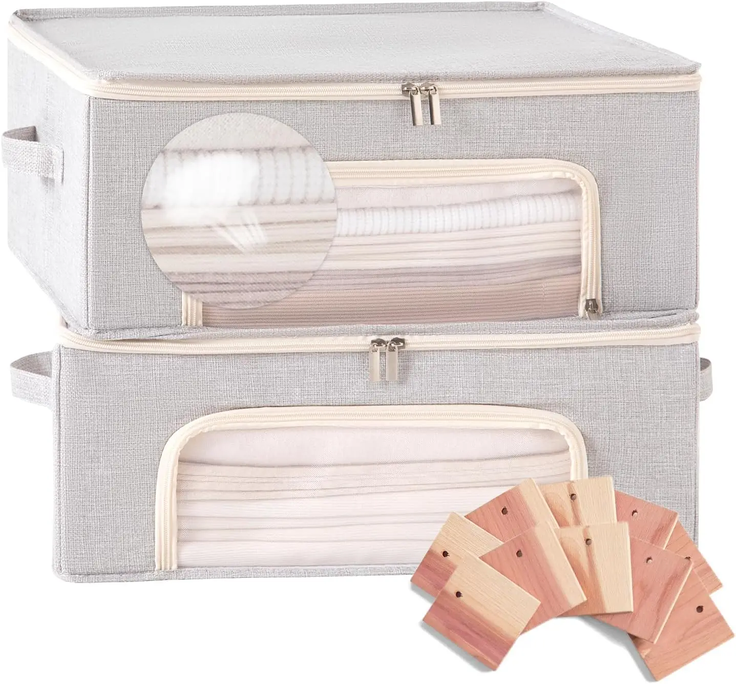 

2-Pack Cashmere Sweater Storage Bags with Natural Cedar Blocks, Breathable Mesh Window & Handles for Wool & Knitwear