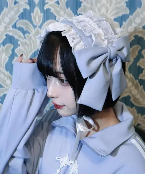 

Sweet Lovely Japanese All-match Headwear Lace Patchwork Panelled Bow Topknot Exquisite Literary Harajuku French Gentle New Tire