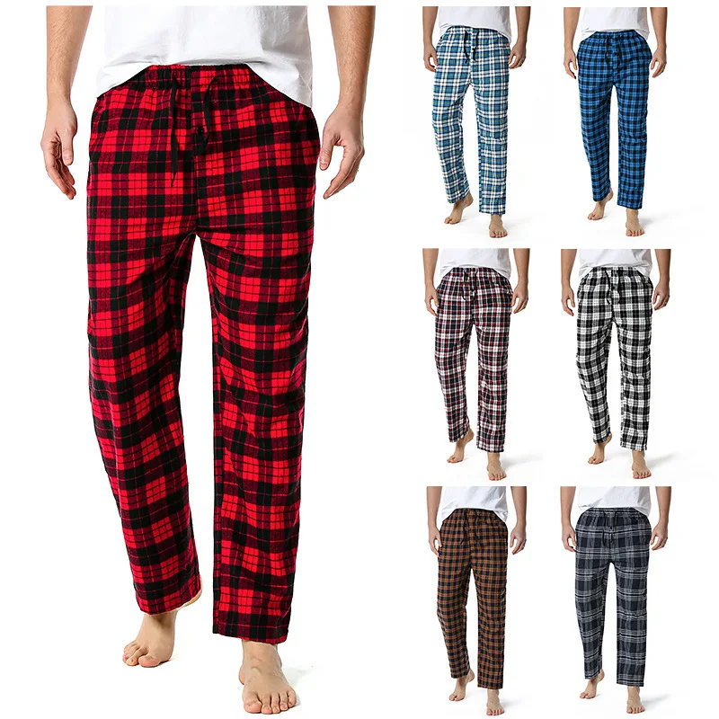 

Red Black Plaid Pajama Pants Men Lounging Relaxed House PJs Sleep Bottoms Mens Flannel Cotton Drawstring Button Fly Sleepwear