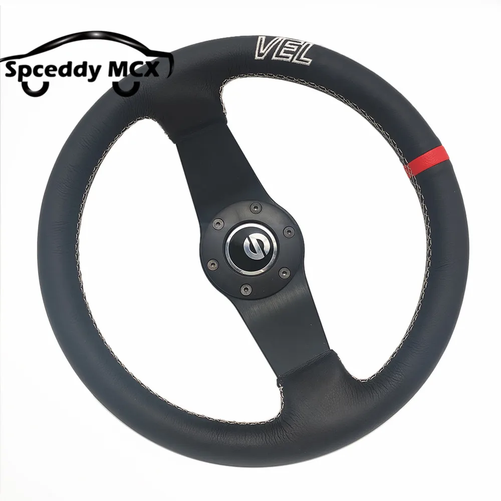 Spceddy MCX Steering Wheel 13inch 320mm 330mm Racing Rally Drift Sport Car Real Leather Steering Wheel Yellow/Red Stripe