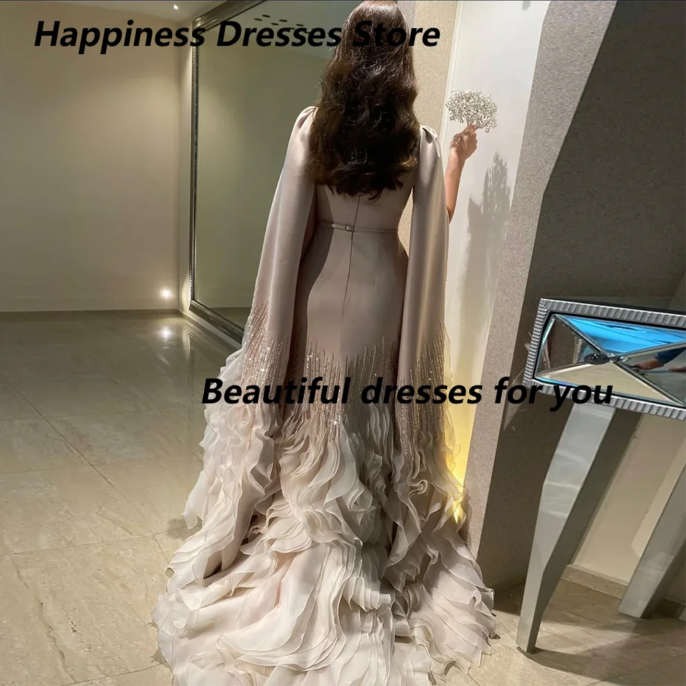 Luxury Evening Dresses 2026 Cap Long Sleeve O-Neck Beadings Ruffles Mermaid Jersey Evening Gowns Formal Party Dress Customized image 2