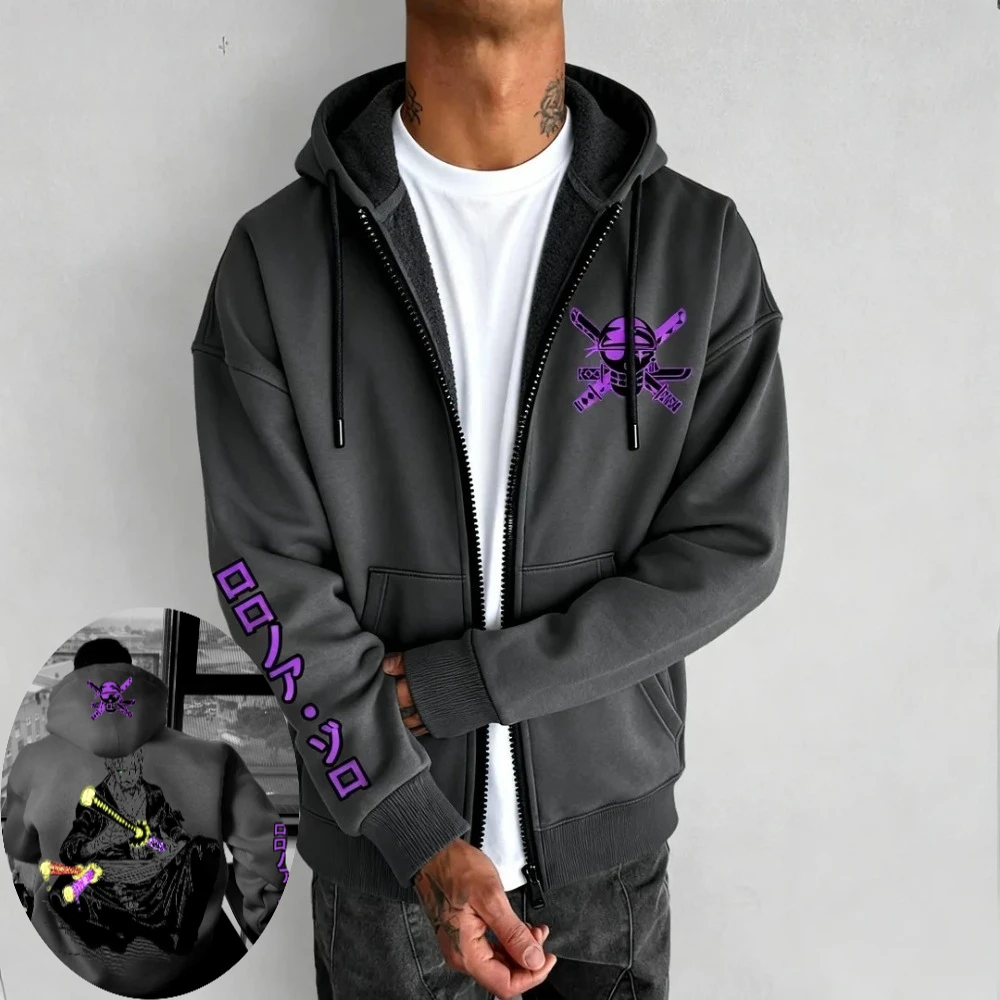 

Autumn and Winter 2025 One Piece Men's 100% Pure Cotton Printed Hoodie Sweater Long-sleeved Fashionable and Retro Harajuku Y2k