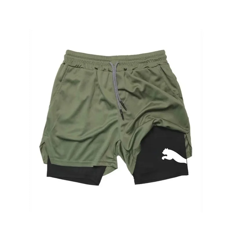 2026 Summer Men's Sports Shorts 2-in-1 Fitness Running Shorts Slow Running Leisure Sports Shorts Suitable for Young People