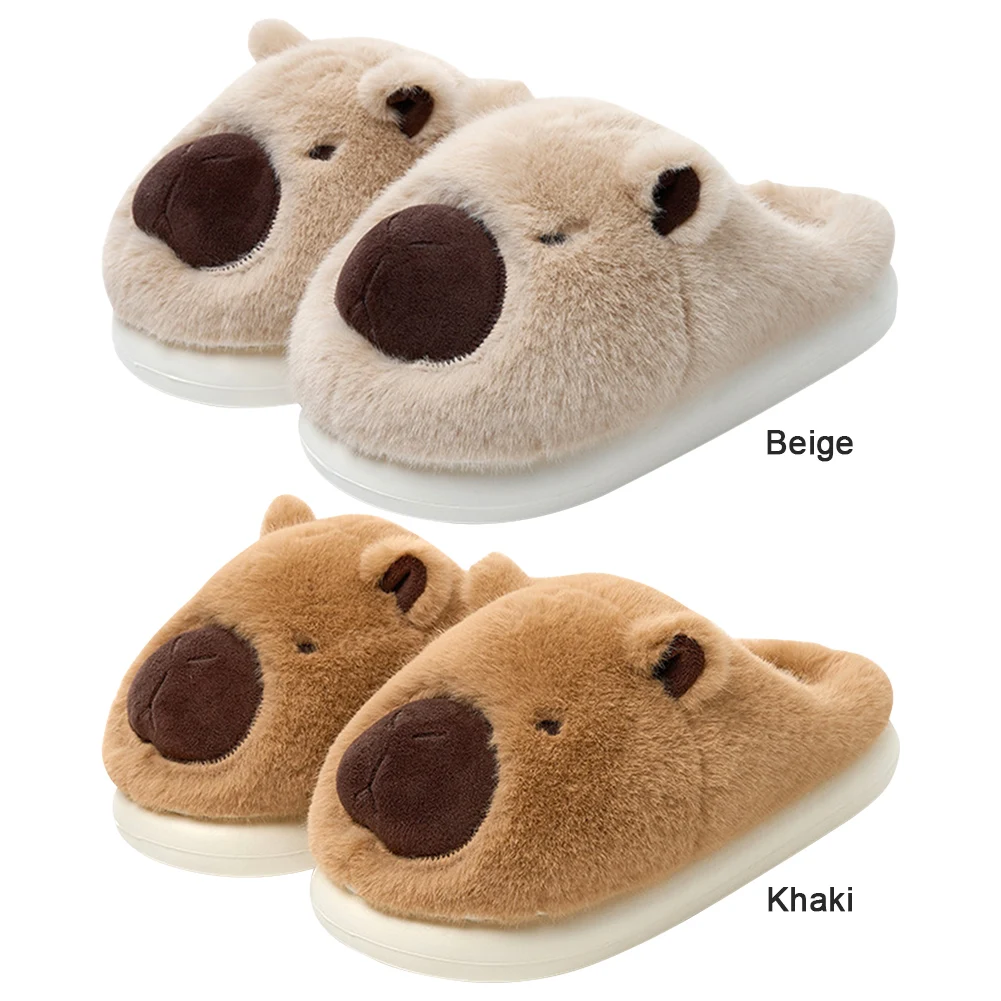 Plush Capybara Slippers Slip-on House Shoes Comfortable Fluffy Couple Slippers Non-Slip Furry Animal Slippers for Indoor Bedroom