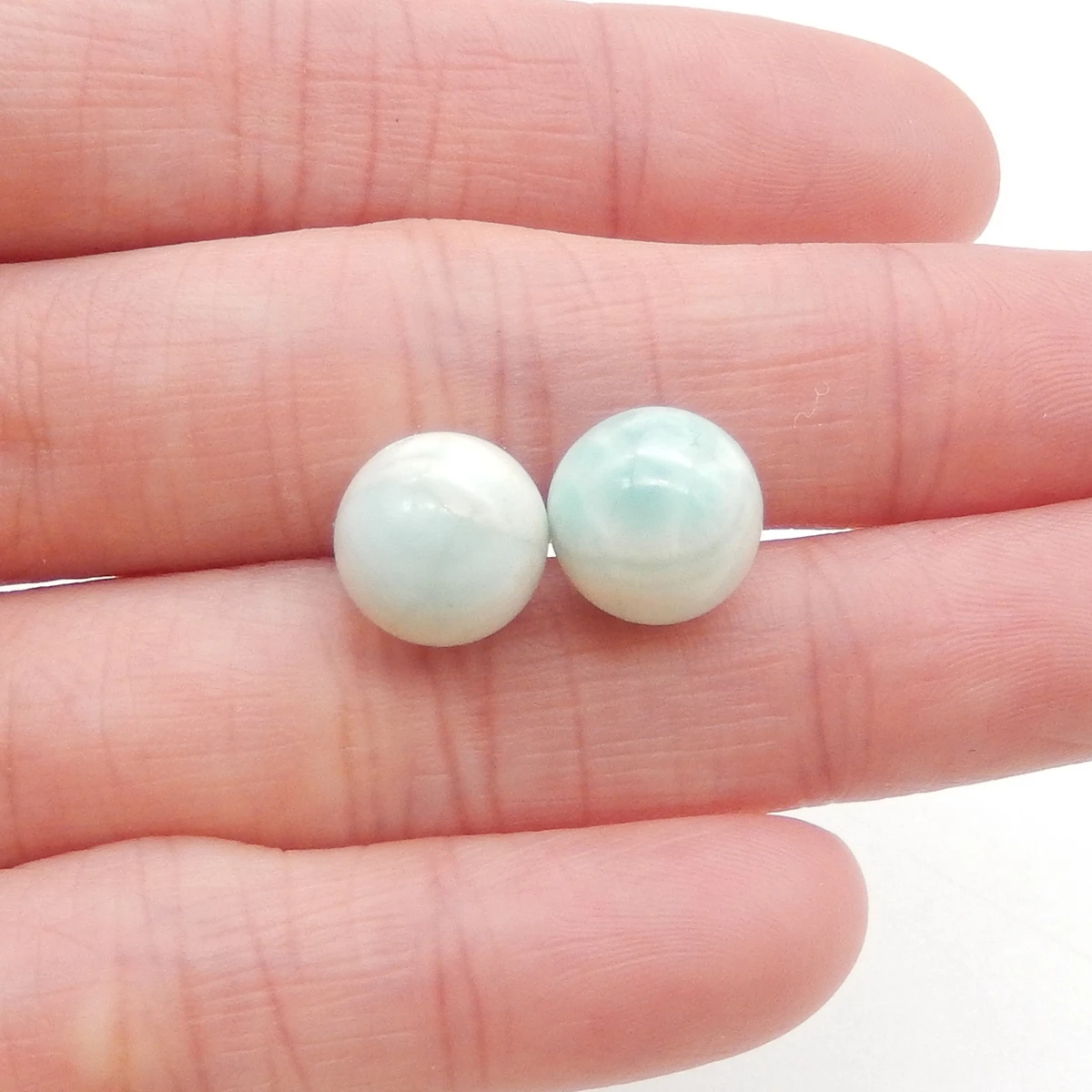 1 Pair Natural Larimar Round 10mm Beads for Jewelry Making, Half Drilled Beads Earrings