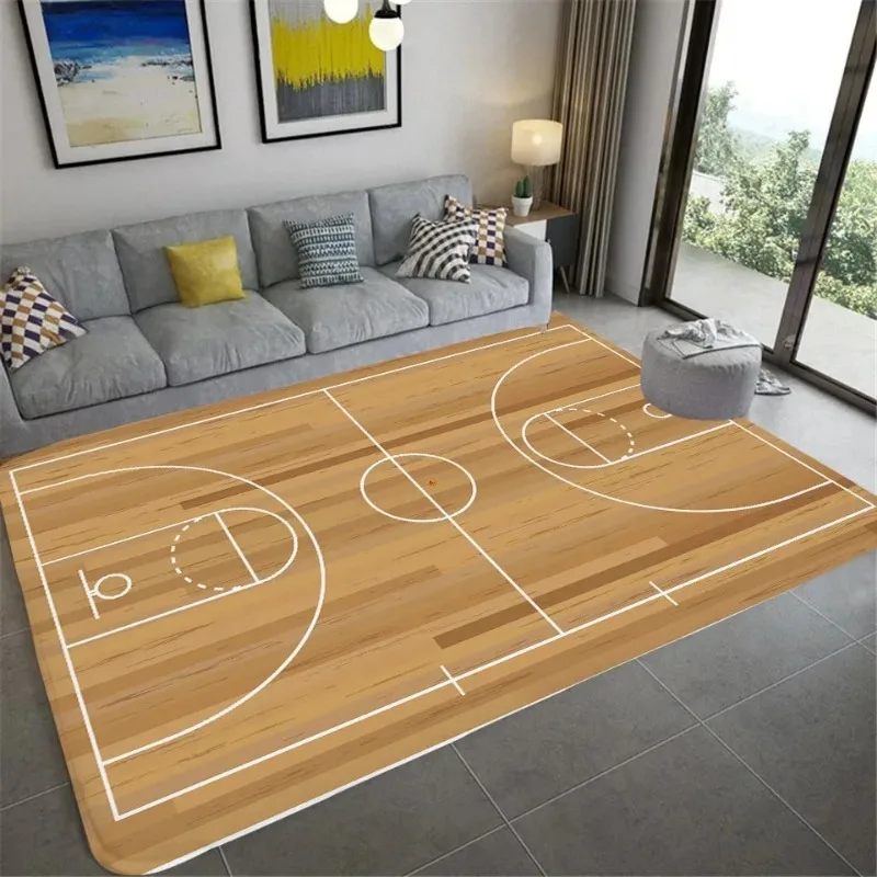Basketball Court Design Teppich Sport Thema Bodenmatte für Schlafzimmer Wohnzimmer Rutschfester Spieltag Dekor Teppich