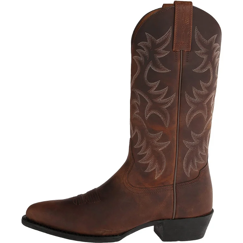 Handmade Men Cowboy Boots Embroidery Western Boots Pointed-toe Mid-calf Male Boots New Slip on Men Riding Boots Zapatos Hombre