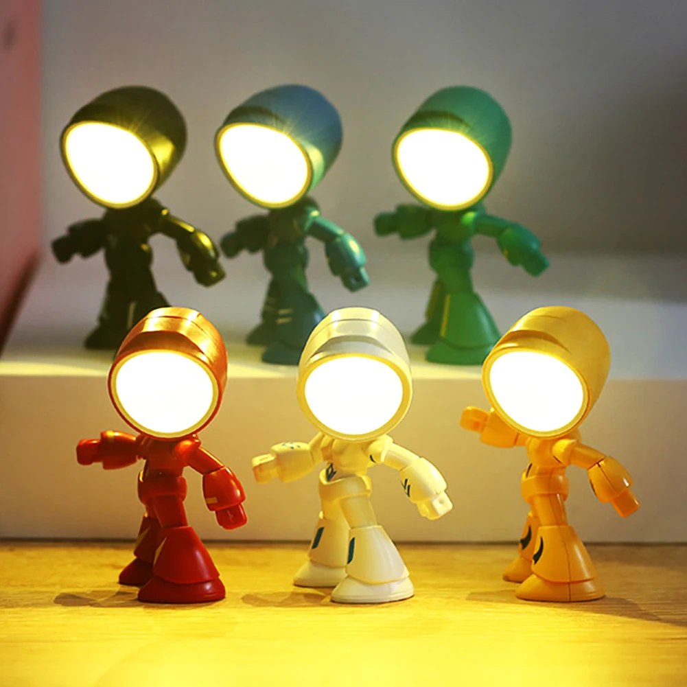 LED Mini Night Light Cute Cartoon Robot Hero Desk Lamp Desktop Ornament Book Light Kids Room Bedside Bedroom Decor Holiday Gifts