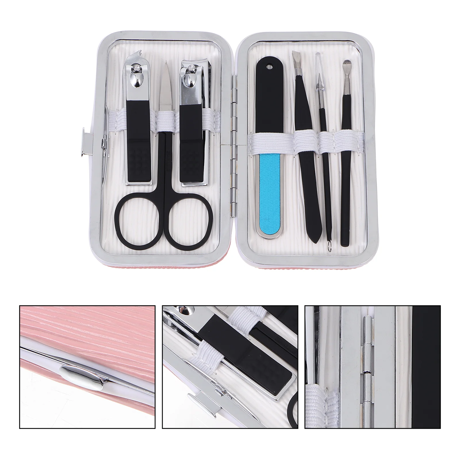 7 Pcs Manicure Tools Hand Care Professional Nail Eyebrow Grooming Trimmer Trimming Set Clippers Travel Stainless Steel Pu Kit