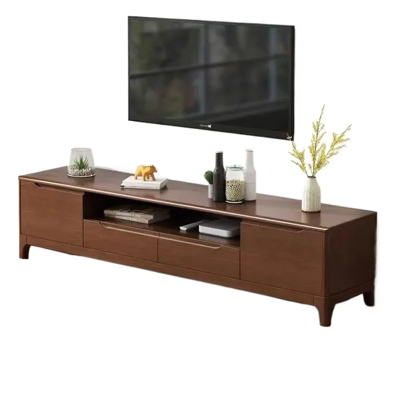 Modern Simple Solid Wood TV Cabinet and Coffee Table Combination Floor Storage Locker Multi Size 1.2 to 2 Meters