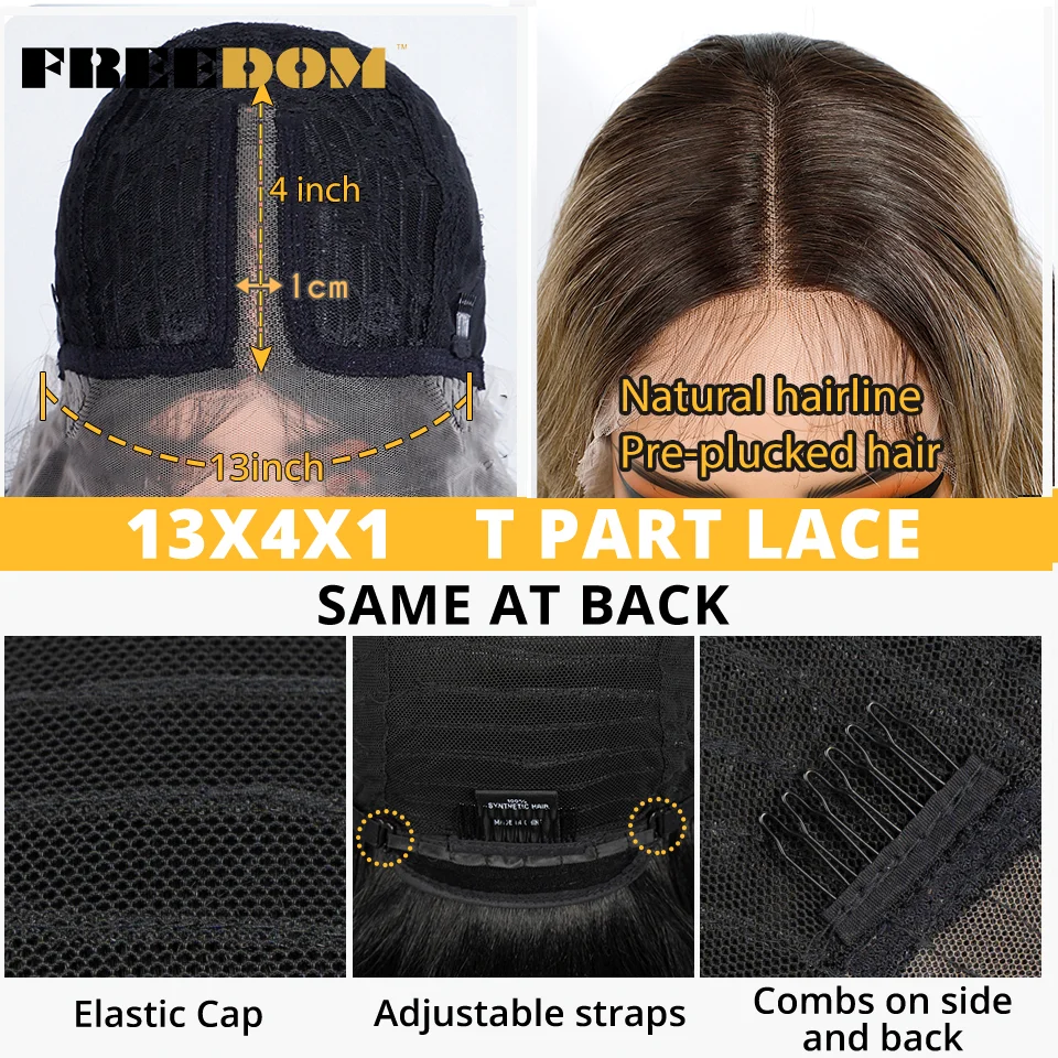 FREEDOM Synthetic Lace Front Wigs For Women 28" Long Body Wave Lace Wig Ombre Brown Blonde Wavy Cosplay Wig Natural Hairline