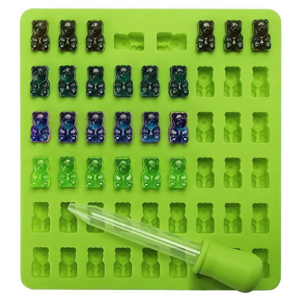 Silicone Mold 53 Cavities Silicone Mold Set Bpa Free Nonstick Teddy Bear Candy Mold Food Grade Jelly Chocolate with Dropper Bear